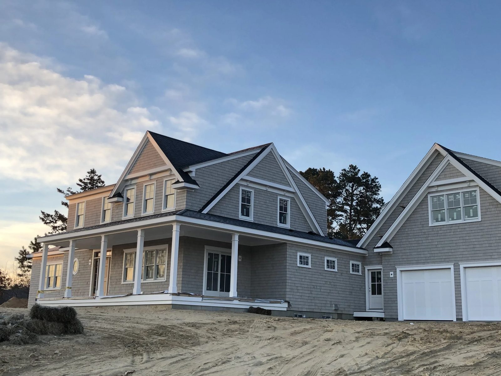 Brewster House gables and shingle detail during construction