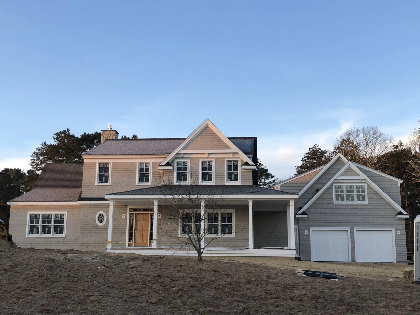 Brewster House full front elevation during construction